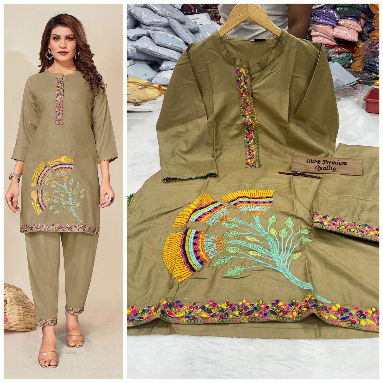 Fun2sh Heavy Rayon Cotton Embroidered Kurti With Bottom Catalog